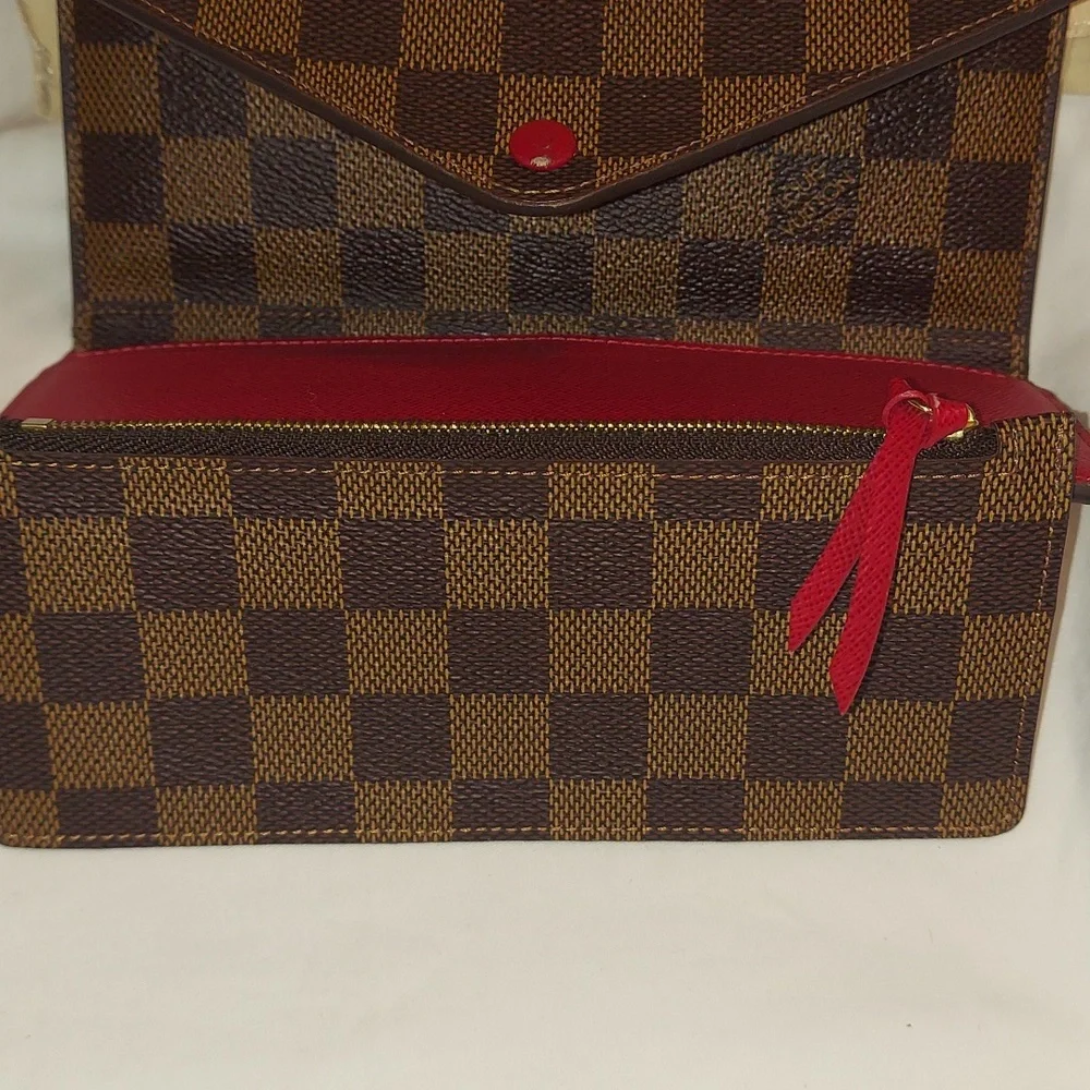 ❤️LOUIS VUITTON Damier Ebene Josephine Wallet with Red Leather Trim